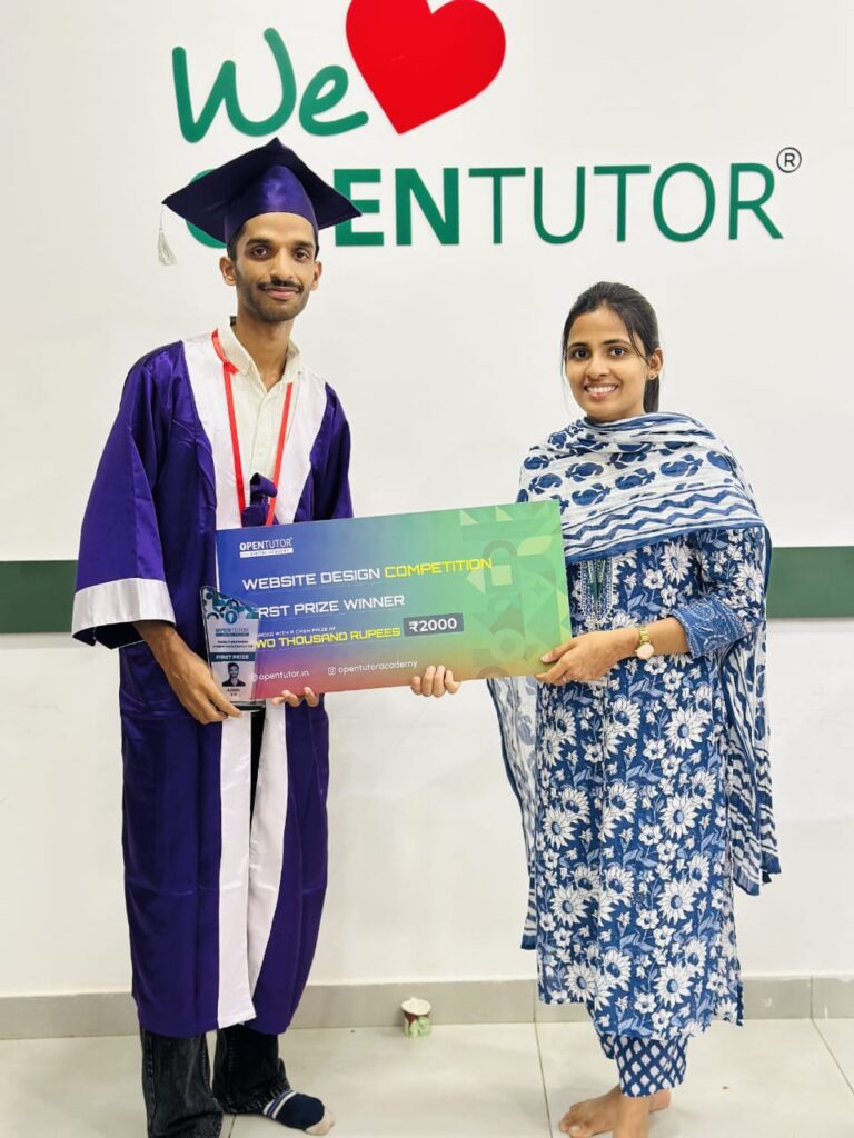 Won the Best website designer award at Opentutor Academy